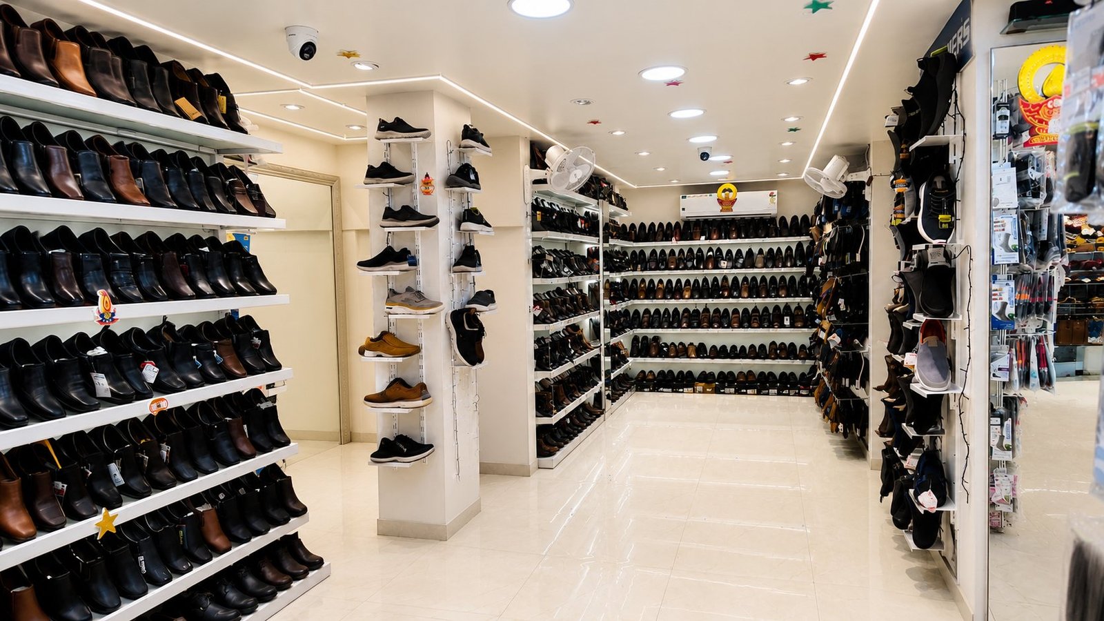 Footwear aisle at Raj Shoes