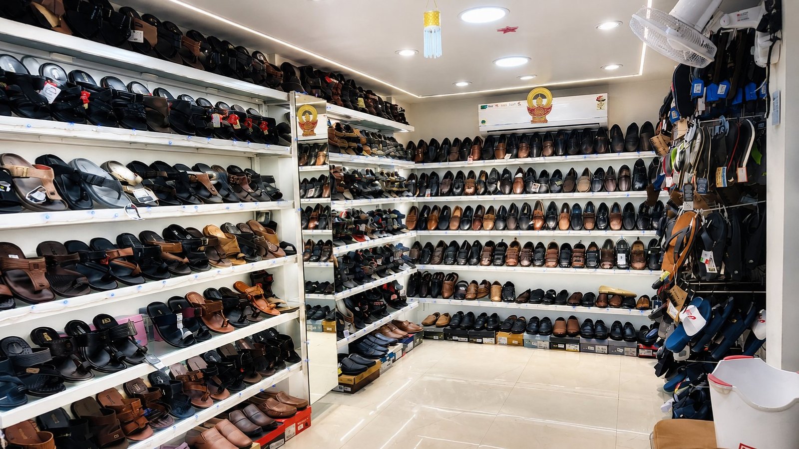 Formal footwear wall at Raj Shoes